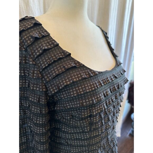 NANETTE LEPORE Dress Fifi Ruffled Polka Dot Black Gray Revolve Shift Sheath Sz 8 - Picture 3 of 13